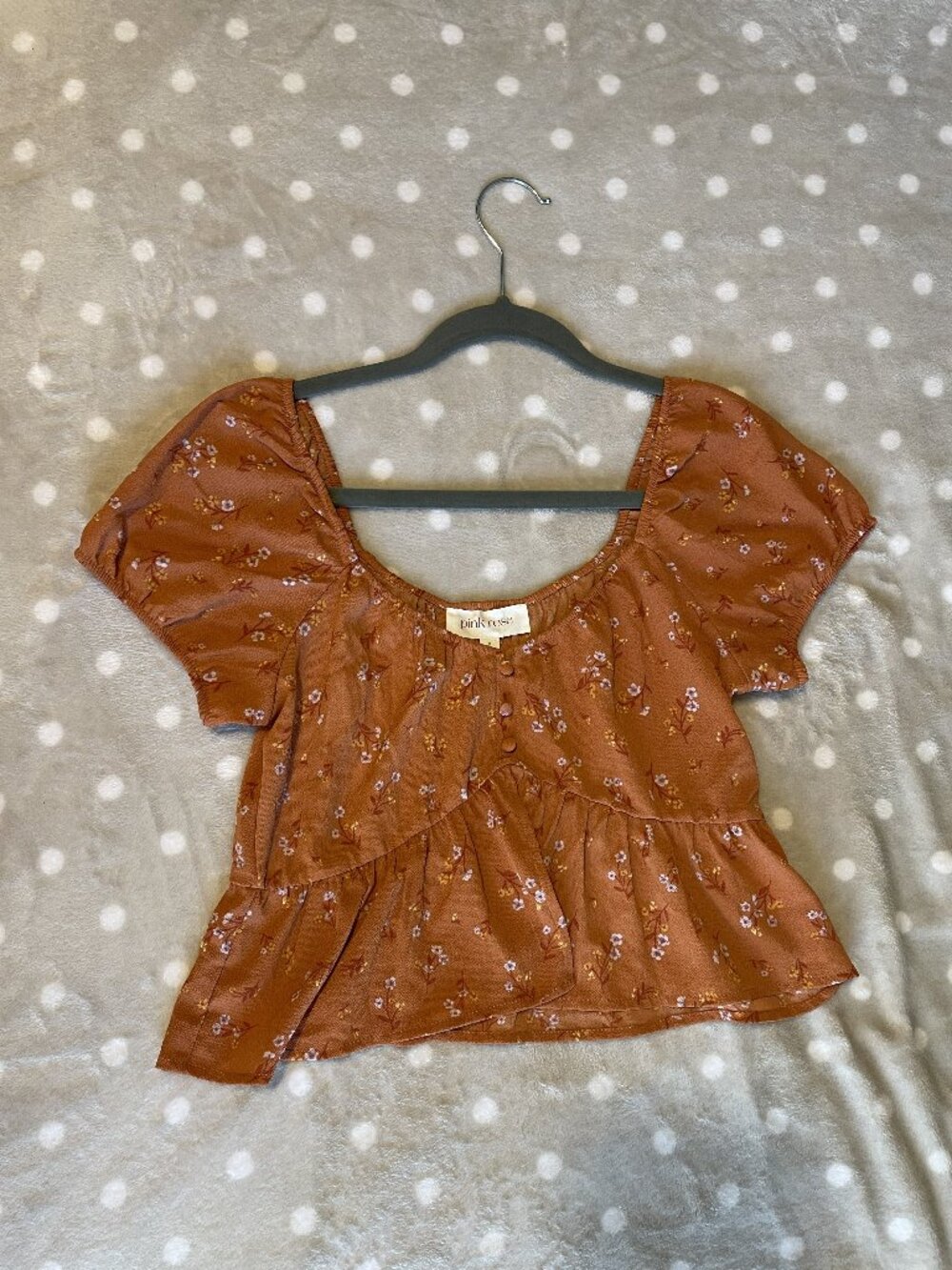 Pink Rose flowy burnt orange floral blouse